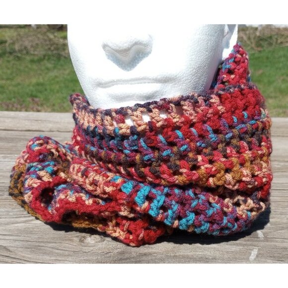 Men's Hipster Infinity Scarf Cowl Handmade Dakota Camo Brown Red Blue Boho OS - Picture 8 of 8